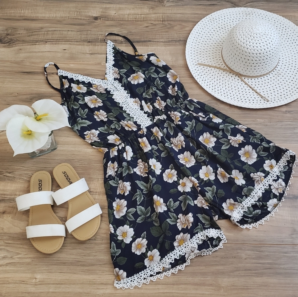 NWT Navy and floral romper